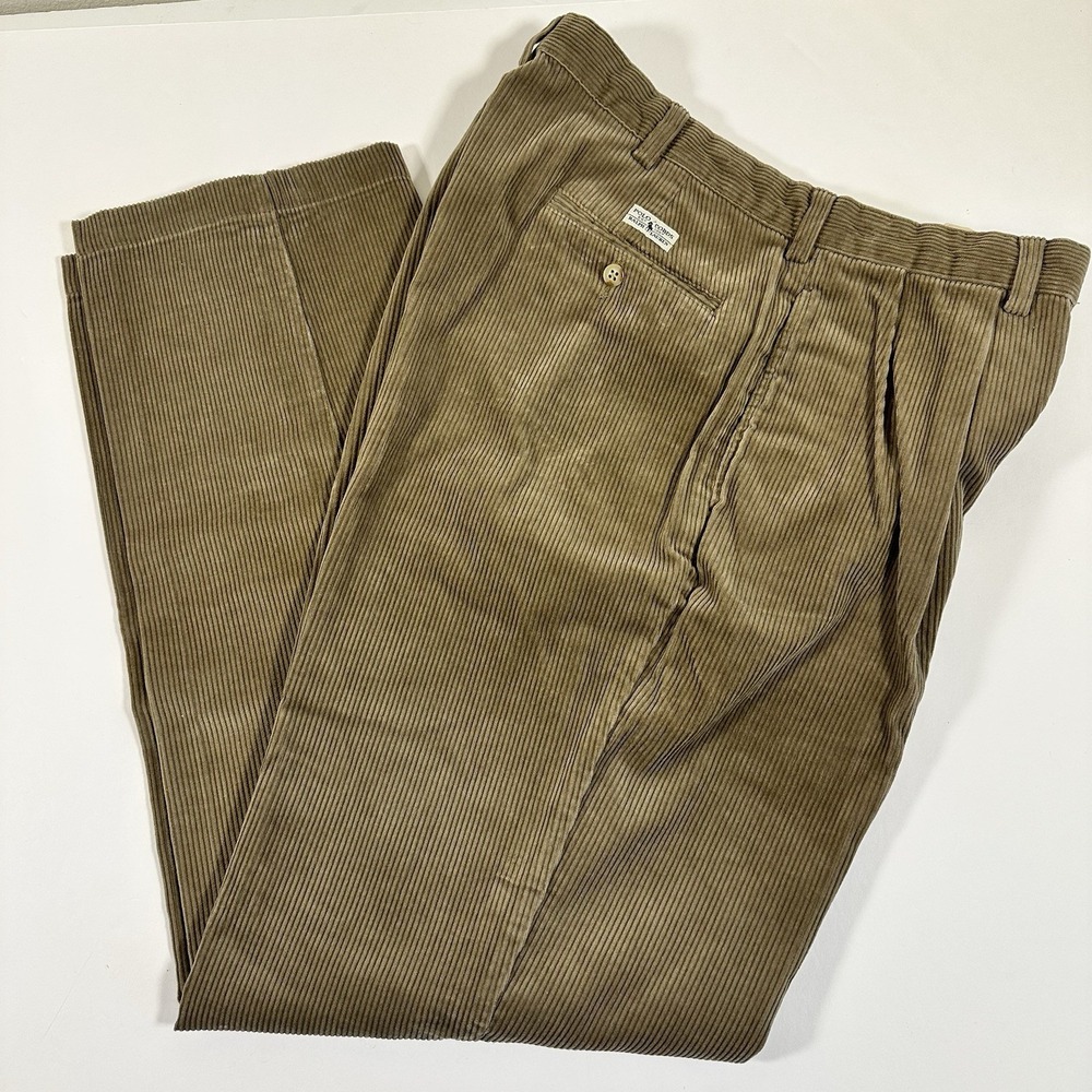 Polo Ralph Lauren Tan Corduroy Pleated Trousers Pants 35x32 Heritage Preppy